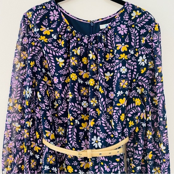 Boden Blossom Dress. Purple Navy Floral Sheer Long Sleeves. Size 16/18R. - Picture 5 of 12